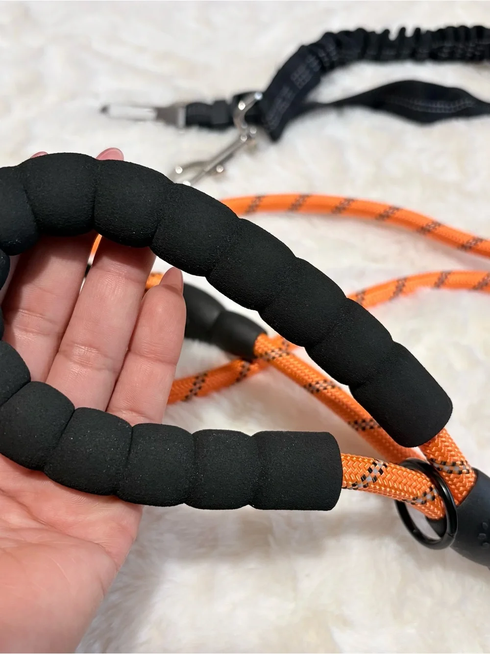 Dog Leash Reflective Orange and Black with Safety Belt